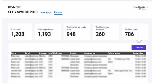 How to download all captured leads at the trade show